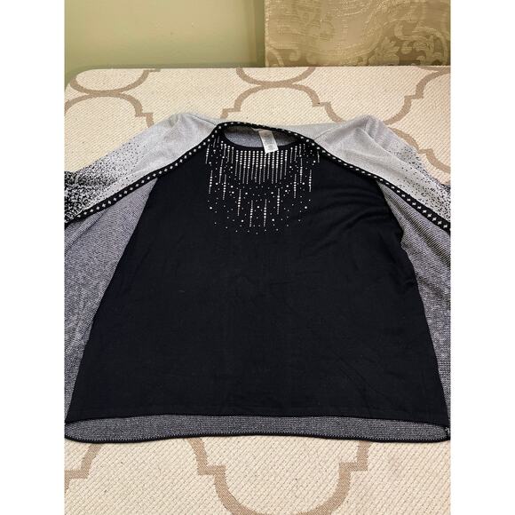 Alfred Dunner layered sweater/cardigan silver black studded 3/4 sleeves,size PXL - Picture 8 of 12